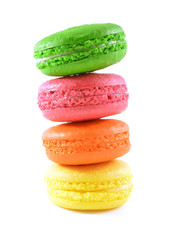 Colorful macaroons on white background