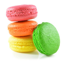 Colorful macaroons on white background