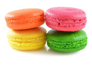 Colorful macaroons on white background