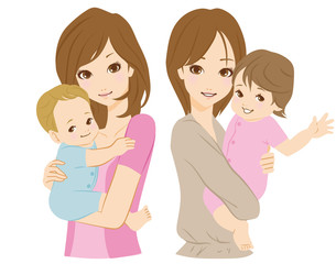 母子　イラスト