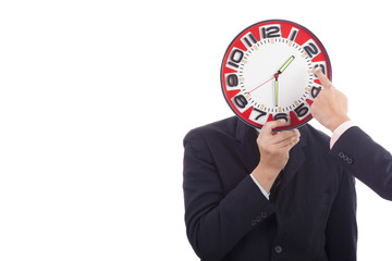 Man holding clock hands.