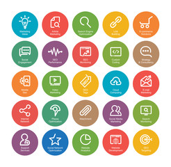 Outlines SEO Icon Set, white on colorful circle
