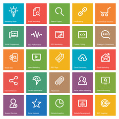 Outlines SEO Icon Set, white on colorful square