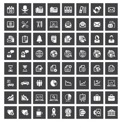 Business icon set, white on square black series