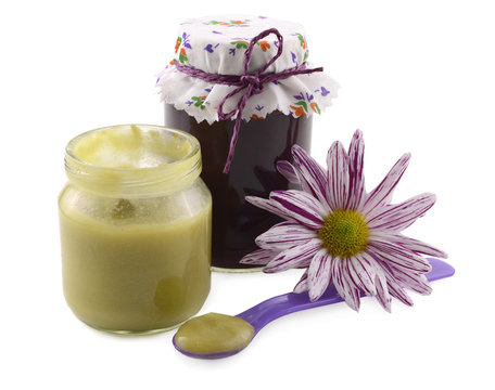 Baby pureed food jar with flower and spoon