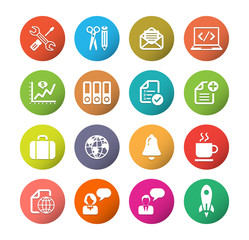 Business and media icon set, colorful circle series