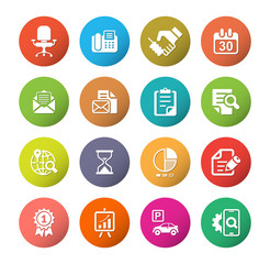 Office and media icon set, colorful circle series