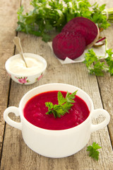 The traditional Russian beet soup.