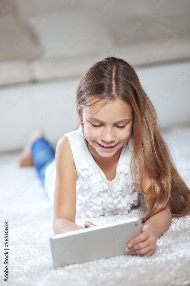 Sticker Child playing on tablet pc