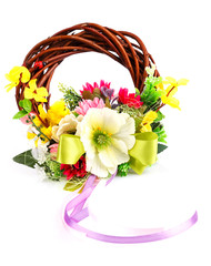 wreath of twigs and flower composition
