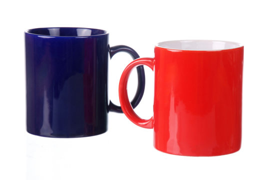 red and blue cups isolated on white