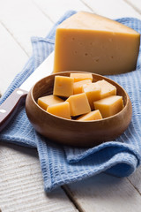 Cheese in bowl on table