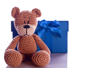 christmas teddy bear with gift box