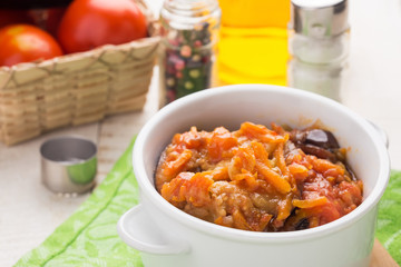 Steamed vegetables in bowl on table.