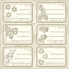 vintage beżowy zestaw naklejek święta Bożego Narodzenia © demonique