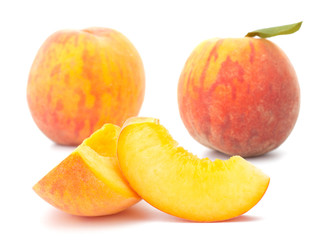 Ripe peach fruit isolated on white background