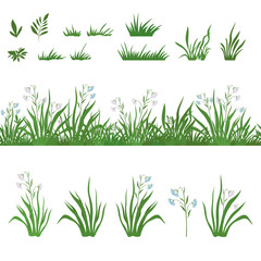 Grass and flowers, seamless and sets