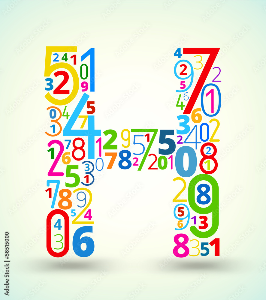 Poster letter h, colored vector font from numbers