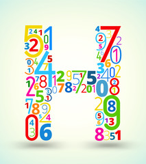 Letter H, colored vector font from numbers
