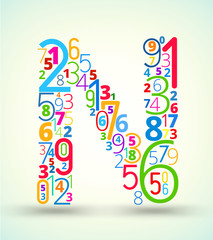 Letter N, colored vector font from numbers
