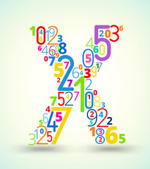 Letter X, colored vector font from numbers