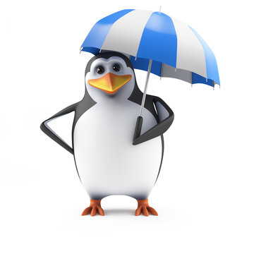 Cute penguin under an umbrella