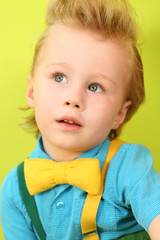 Portrait of mod little boy in blue checkered shirt