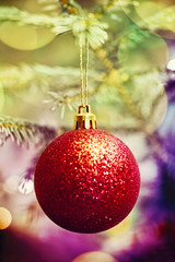 Close up of red Christmas ball