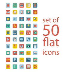 set of fifty flat icons