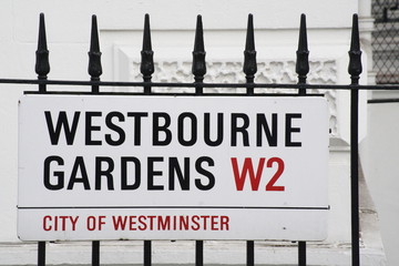 Westbourne Gardens a famous street sign in London