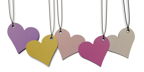 five heart shaped paper tags