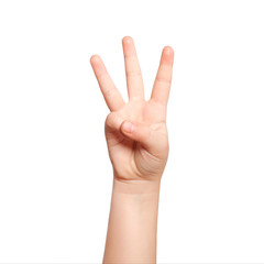 isolated child hand shows the number three