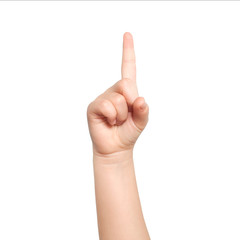 isolated child hand shows the number one