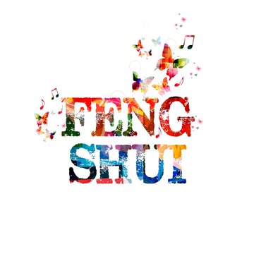 Colorful feng shui background with butterflies
