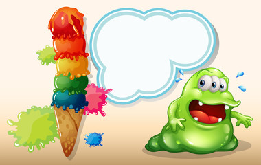 A sweaty fat monster near the giant icecream