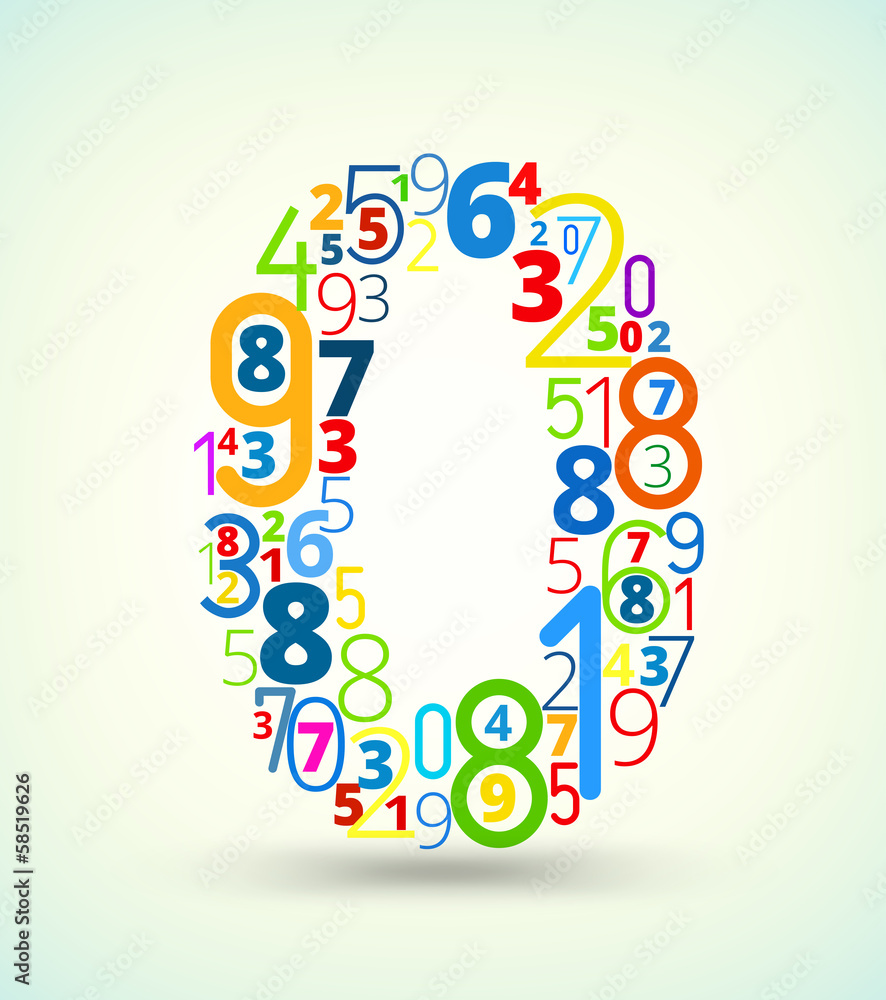 Poster number 0, colored vector font from numbers