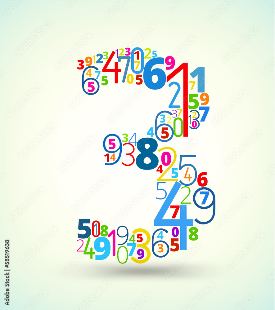 Poster number 3, colored vector font from numbers