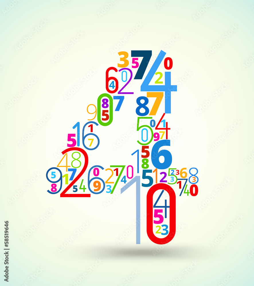 Poster number 4, colored vector font from numbers