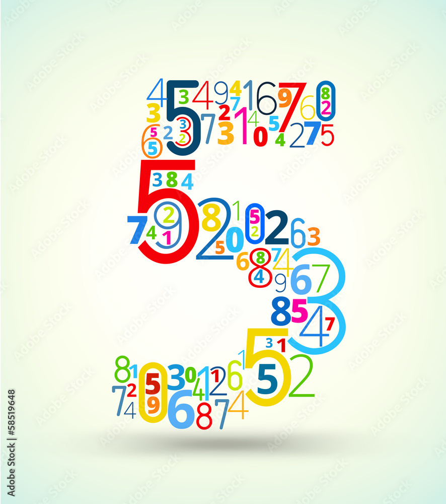 Poster number 5, colored vector font from numbers