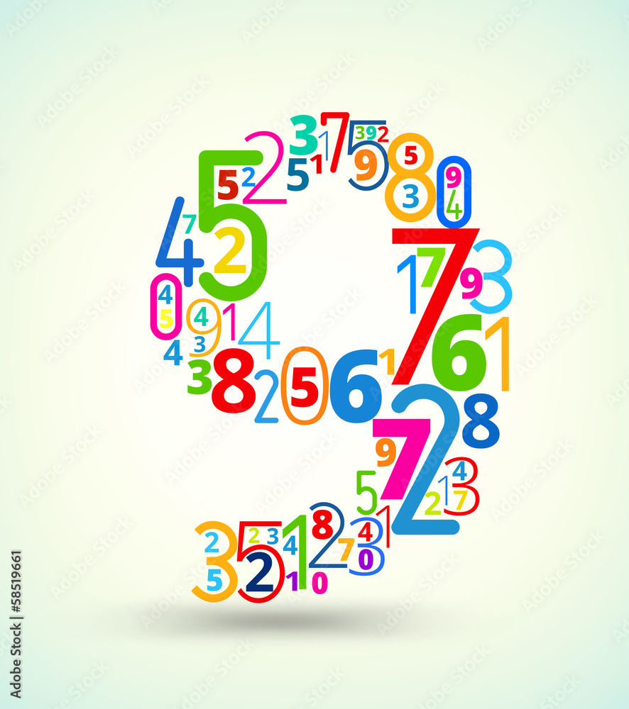 Poster number 9, colored vector font from numbers