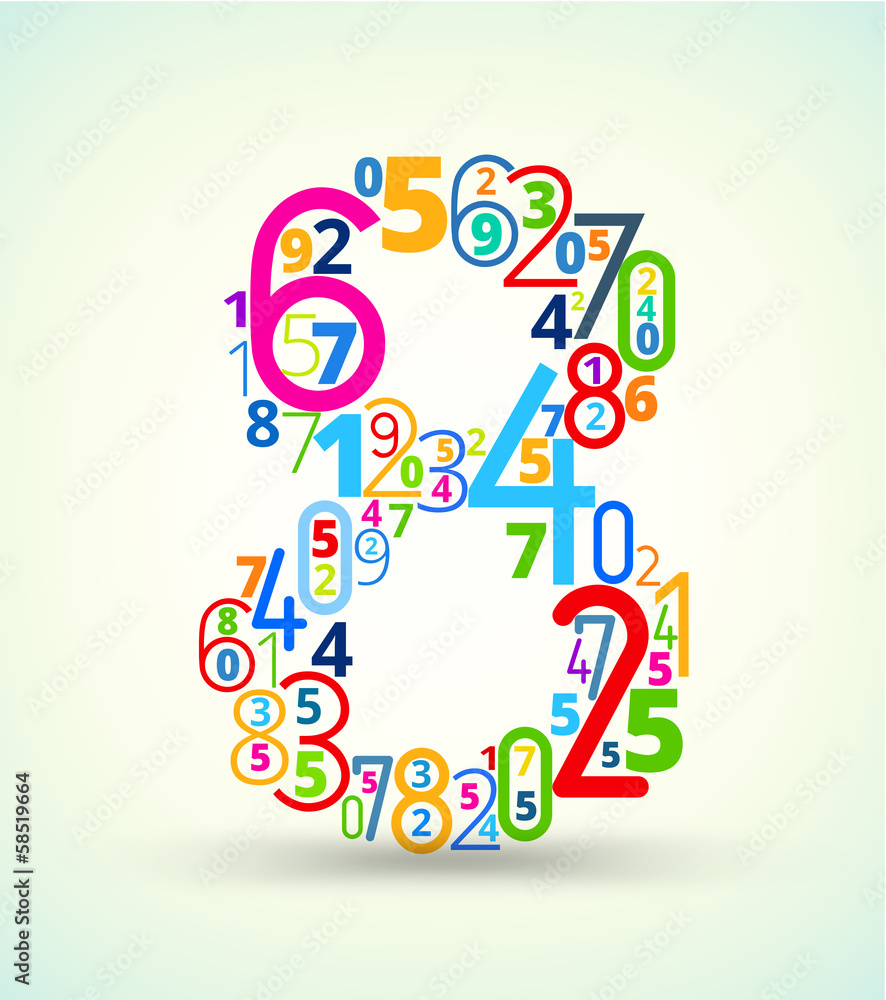 Poster number 8, colored vector font from numbers