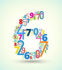 Number 6, colored vector font from numbers