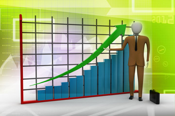 business man standing near a financial graph