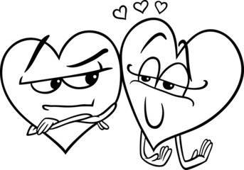 hearts in love cartoon coloring page