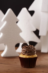Oreo cupcake on Christmas background