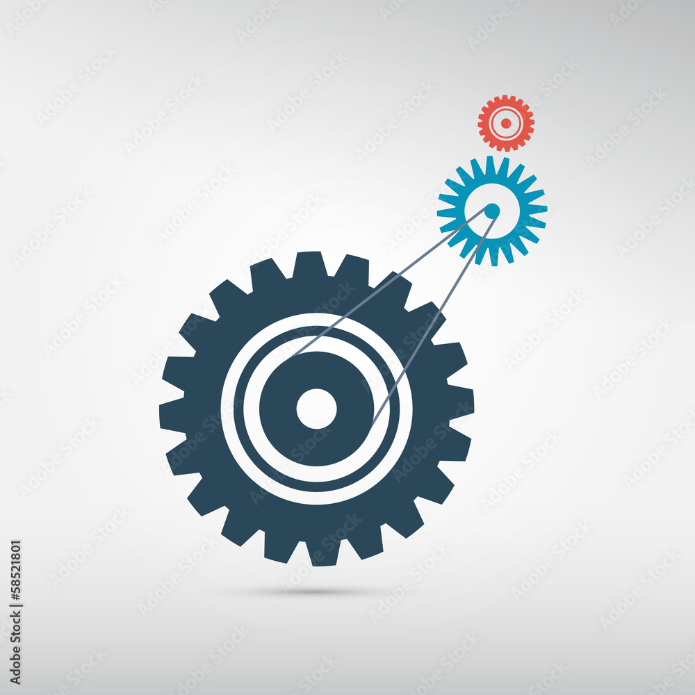 Poster abstract vector cogs - gears on grey background