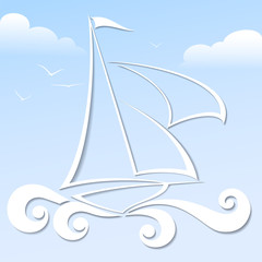 Paper boat in the blue ocean vector format