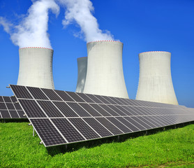 Solar energy panels and nuclear power plant