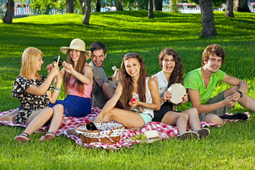 College students enjoying a picnic in the park.