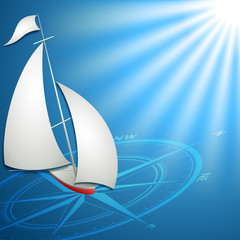 Sailfish with compass in the blue ocean vector format